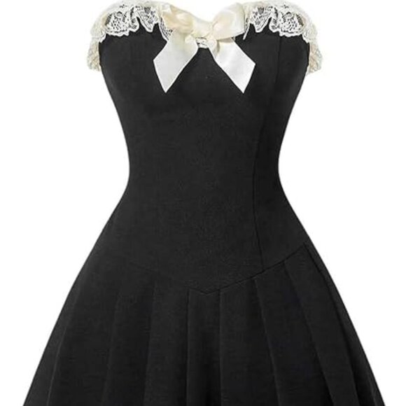 Y2K Lace Trim Bow Mini Dress | Sexy Black Strapless Club Outfit M - Picture 3 of 7